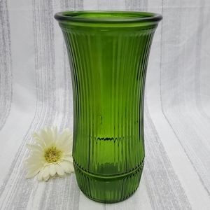 Vtg Hoosier  Glass Vase Hunter Green Single Indent Line Near Bottom# 4089-B